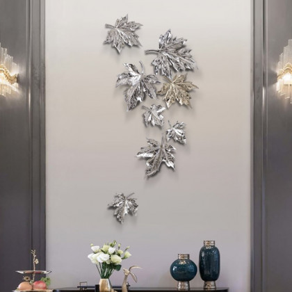 HMR - 8 Pieces 3D Maple Leaves Home Wall Decor in Gold