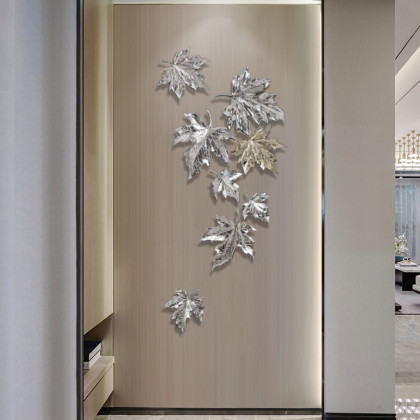 HMR - 8 Pieces 3D Maple Leaves Home Wall Decor in Gold