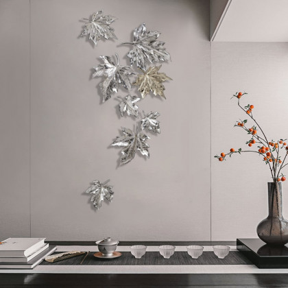 HMR - 8 Pieces 3D Maple Leaves Home Wall Decor in Gold