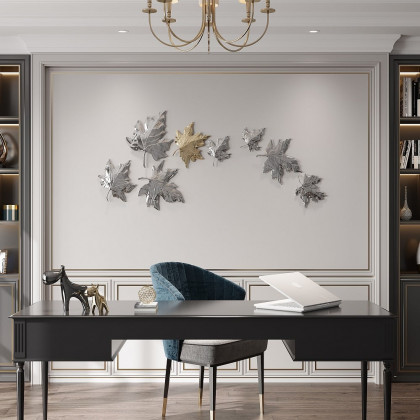 HMR - 8 Pieces 3D Maple Leaves Home Wall Decor in Gold