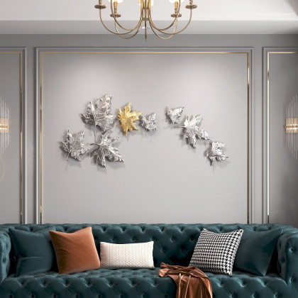 HMR - 8 Pieces 3D Maple Leaves Home Wall Decor in Gold