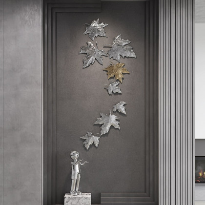 HMR - 8 Pieces 3D Maple Leaves Home Wall Decor in Gold