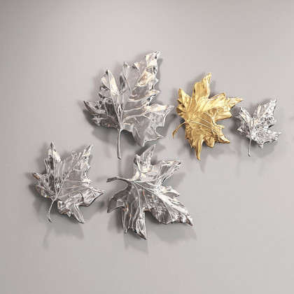 HMR - 8 Pieces 3D Maple Leaves Home Wall Decor in Gold