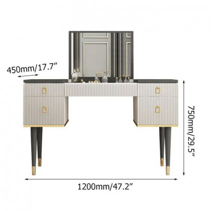 HMR - 4-Drawer Vanity Table with Flip Top Mirror in Table Only