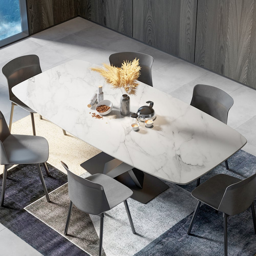 HMR - Modern 78.7" Rectangle Dining Table for 6-8 People in Black, Sintered Stone