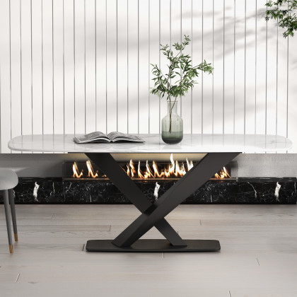 HMR - Modern 78.7" Rectangle Dining Table for 6-8 People in Black, Sintered Stone