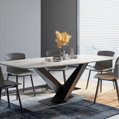 HMR - Modern 78.7" Rectangle Dining Table for 6-8 People in Black, Sintered Stone