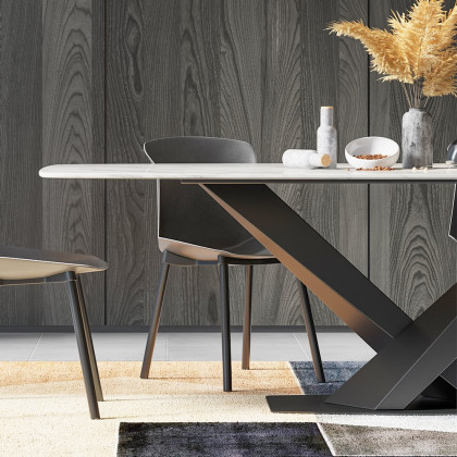 HMR - Modern 78.7" Rectangle Dining Table for 6-8 People in Black, Sintered Stone