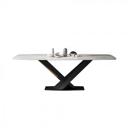 HMR - Modern 78.7" Rectangle Dining Table for 6-8 People in Black, Sintered Stone