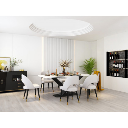 HMR - Modern 78.7" Rectangle Dining Table for 6-8 People in Black, Sintered Stone