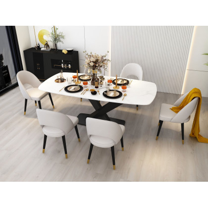 HMR - Modern 78.7" Rectangle Dining Table for 6-8 People in Black, Sintered Stone