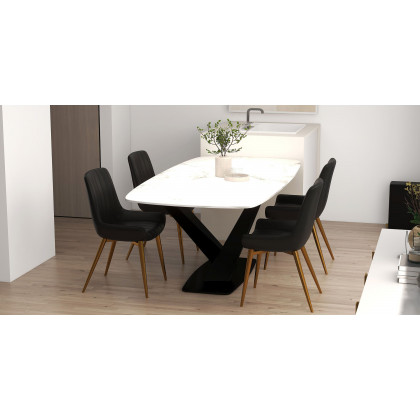 HMR - Modern 78.7" Rectangle Dining Table for 6-8 People in Black, Sintered Stone