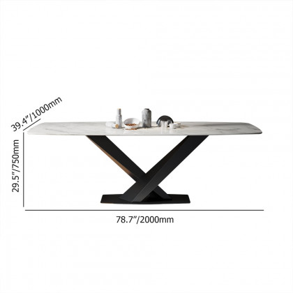 HMR - Modern 78.7" Rectangle Dining Table for 6-8 People in Black, Sintered Stone