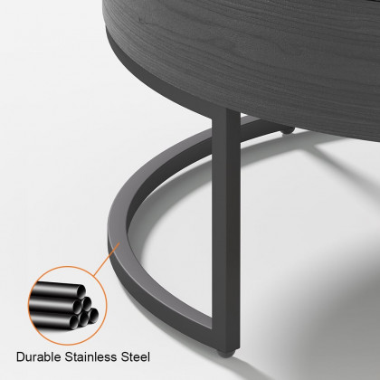 HMR Nesnesis Series Modern Round Nesting Coffee Table with Drawers - White/Black