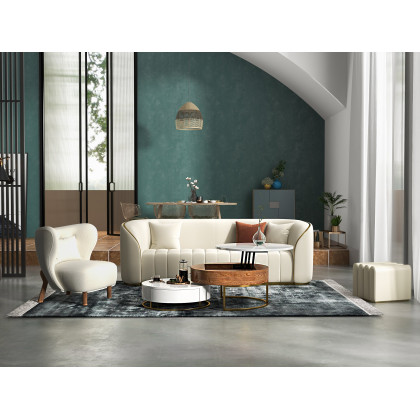 HMR Nesnesis Series Modern Round Nesting Coffee Table with 2 Drawers - White/Natural