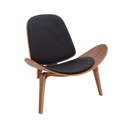 HMR Leather Walnut Tripod Accent Chair - Black