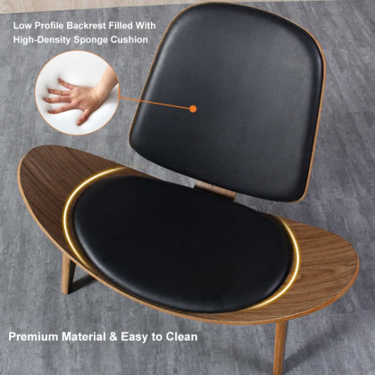 HMR Leather Walnut Tripod Accent Chair - Black