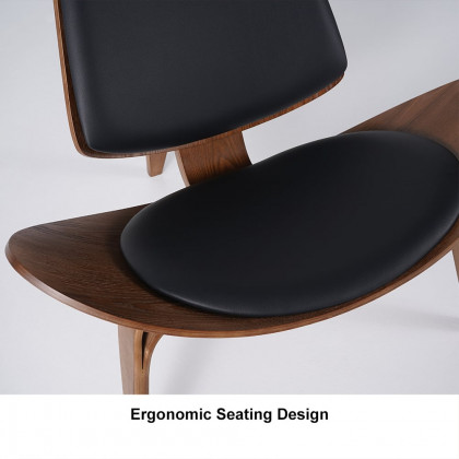 HMR Leather Walnut Tripod Accent Chair - Black