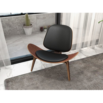 HMR Leather Walnut Tripod Accent Chair - Black