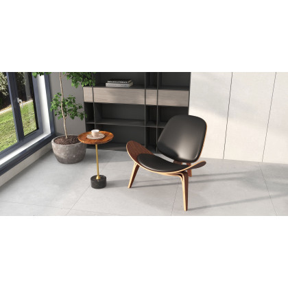 HMR Leather Walnut Tripod Accent Chair - Black