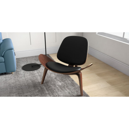 HMR Leather Walnut Tripod Accent Chair - Black