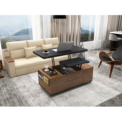 HMR Leather Walnut Tripod Accent Chair - Black