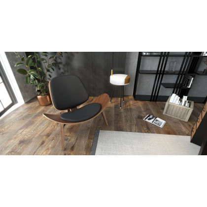 HMR Leather Walnut Tripod Accent Chair - Black