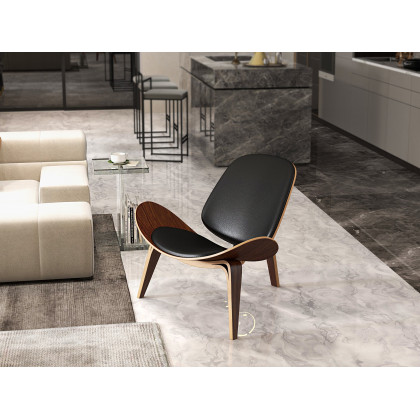 HMR Leather Walnut Tripod Accent Chair - Black