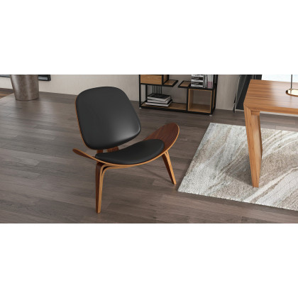 HMR Leather Walnut Tripod Accent Chair - Black