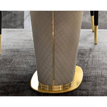 HMR - Rectangular Pedestal Dining Table PU Leather in 63"L, Gold