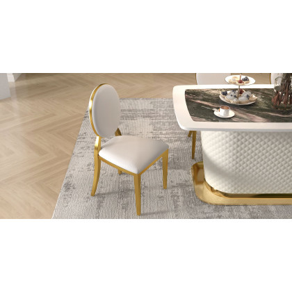 HMR - Rectangular Pedestal Dining Table PU Leather in 63"L, Gold