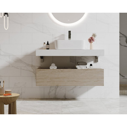 HMR Modern 39" Bathroom Vanity Set with Sink - White/Natural