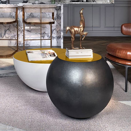HMR Modern Round Coffee Table with Yellow Top - Black