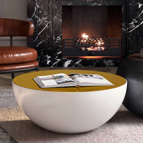 HMR Modern Round Coffee Table with Yellow Top - White