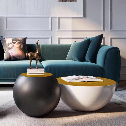 HMR Modern Round Coffee Table with Yellow Top - Black/White