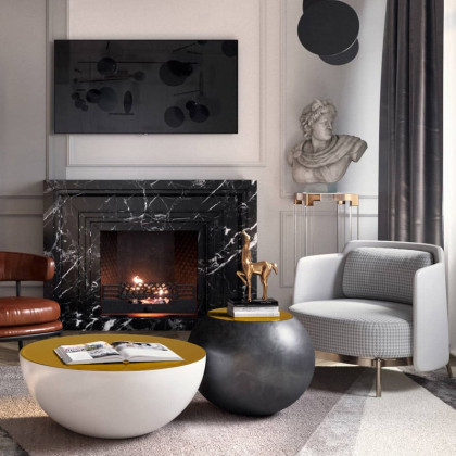 HMR Modern Round Coffee Table with Yellow Top - Black/White