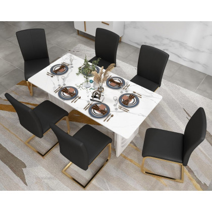 HMR Modern Dining Chairs with PU Leather Upholstery (Set of 2) - Black