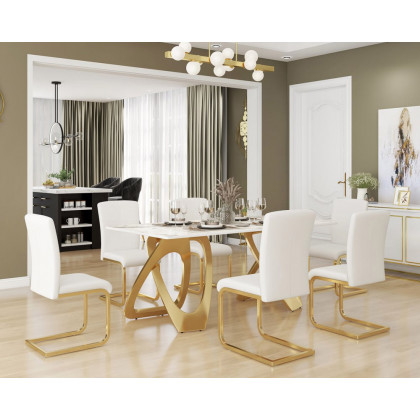 HMR Modern Dining Chairs with PU Leather Upholstery (Set of 2) - White