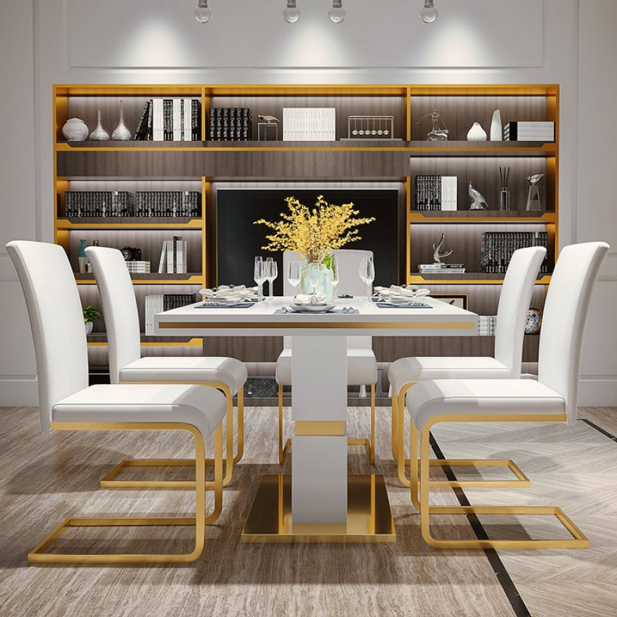 HMR Modern Dining Chairs with PU Leather Upholstery (Set of 4) - White