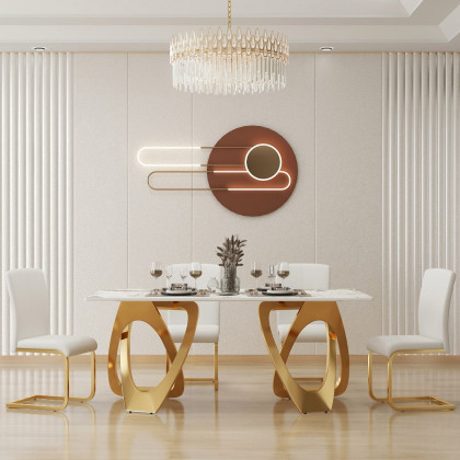 HMR Modern Dining Chairs with PU Leather Upholstery (Set of 4) - White