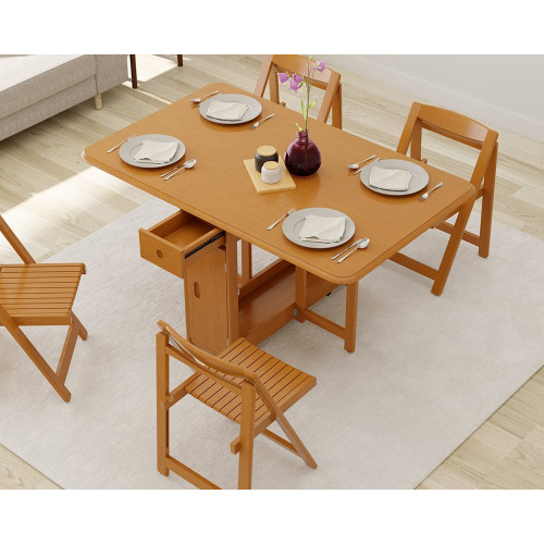 HMR - Dining Set 18"-57" Modern Solid Wood Folding Dining Table with 4 Chairs