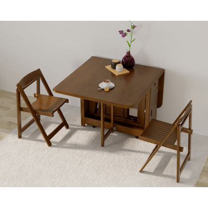 HMR Dining Set 18"-57" Modern Solid Wood Folding Dining Table with 4 Chairs - Walnut
