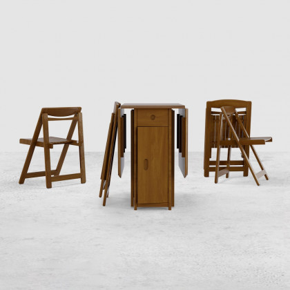 HMR Dining Set 18"-57" Modern Solid Wood Folding Dining Table with 4 Chairs - Walnut