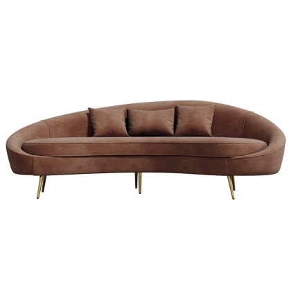 HMR Modern 83" Curved Sofa with Velvet Upholstery and Toss Pillow - Brown