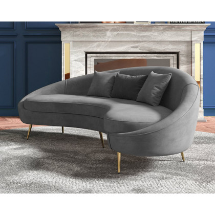 HMR Modern 83" Curved Sofa with Velvet Upholstery and Toss Pillow - Gray