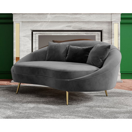 HMR Modern 63" Curved Sofa with Velvet Upholstery and Toss Pillow - Gray