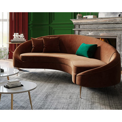 HMR - Modern 95" Curved Sofa with Velvet Upholstery and Toss Pillow