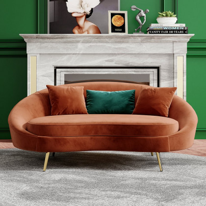 HMR - Modern 95" Curved Sofa with Velvet Upholstery and Toss Pillow