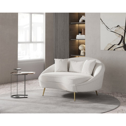 HMR Modern 63" Curved Sofa with Boucle Upholstery and Toss Pillow - White