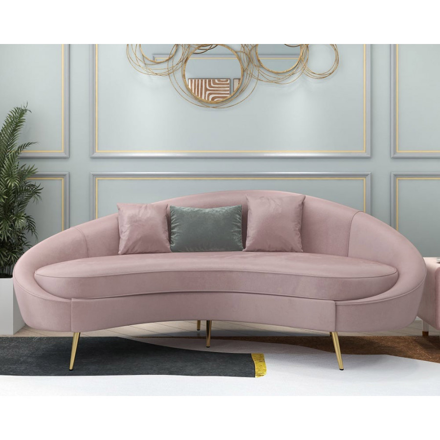 HMR Modern 83" Curved Sofa with Velvet Upholstery and Toss Pillow - Pink